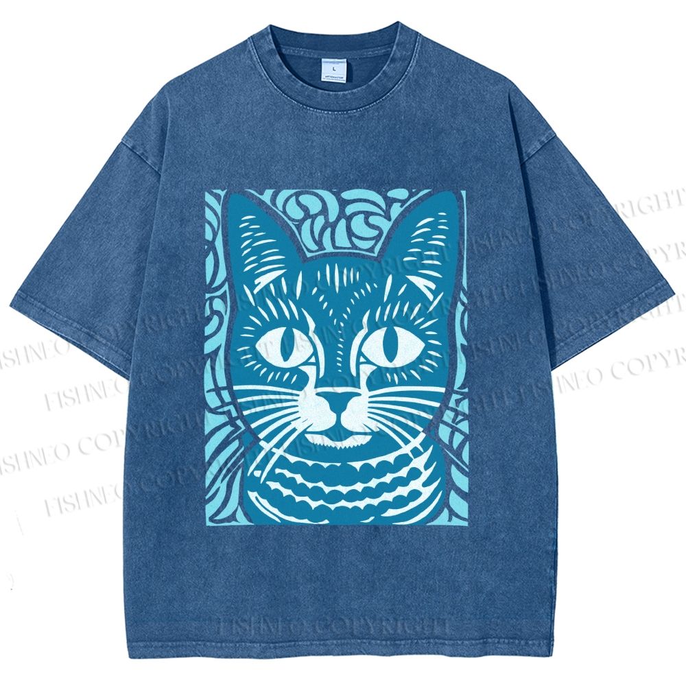 Unisex Vintage Cat Graffiti Printed Washed Tee