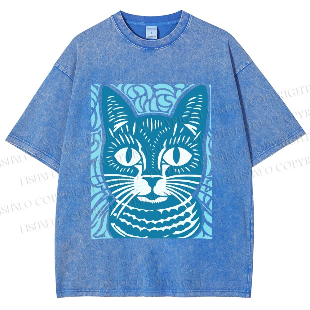 Unisex Vintage Cat Graffiti Printed Washed Tee
