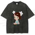 Unisex Yoshitomo Nara Sitting With Stars Printed Washed Tee