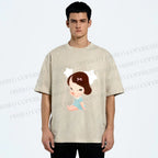 Unisex Yoshitomo Nara Sitting With Stars Printed Washed Tee