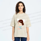 Unisex Yoshitomo Nara Sitting With Stars Printed Washed Tee