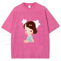 Unisex Yoshitomo Nara Sitting With Stars Printed Washed Tee