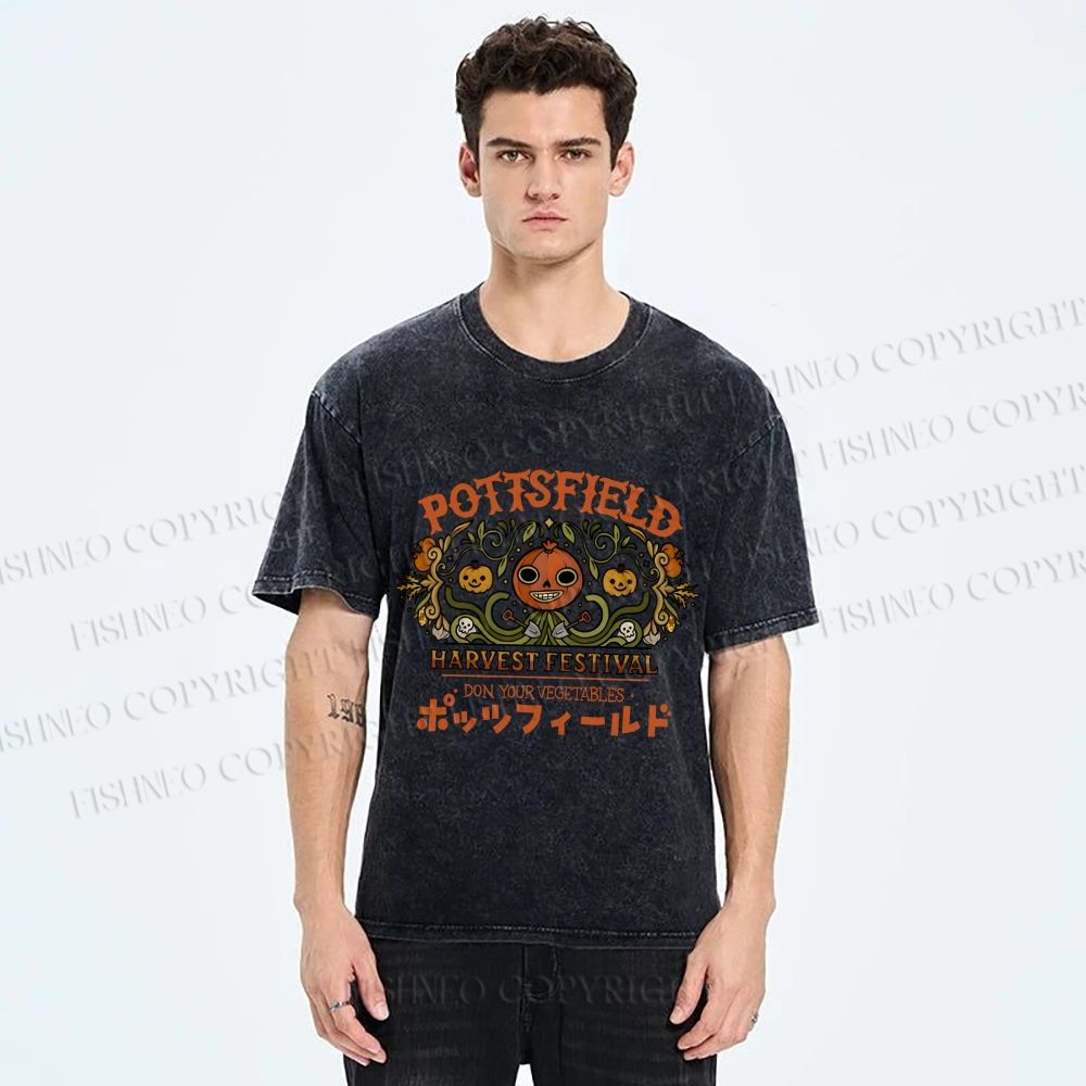 Unisex Halloween Pumpkin Pottsfield Printed Washed Tee