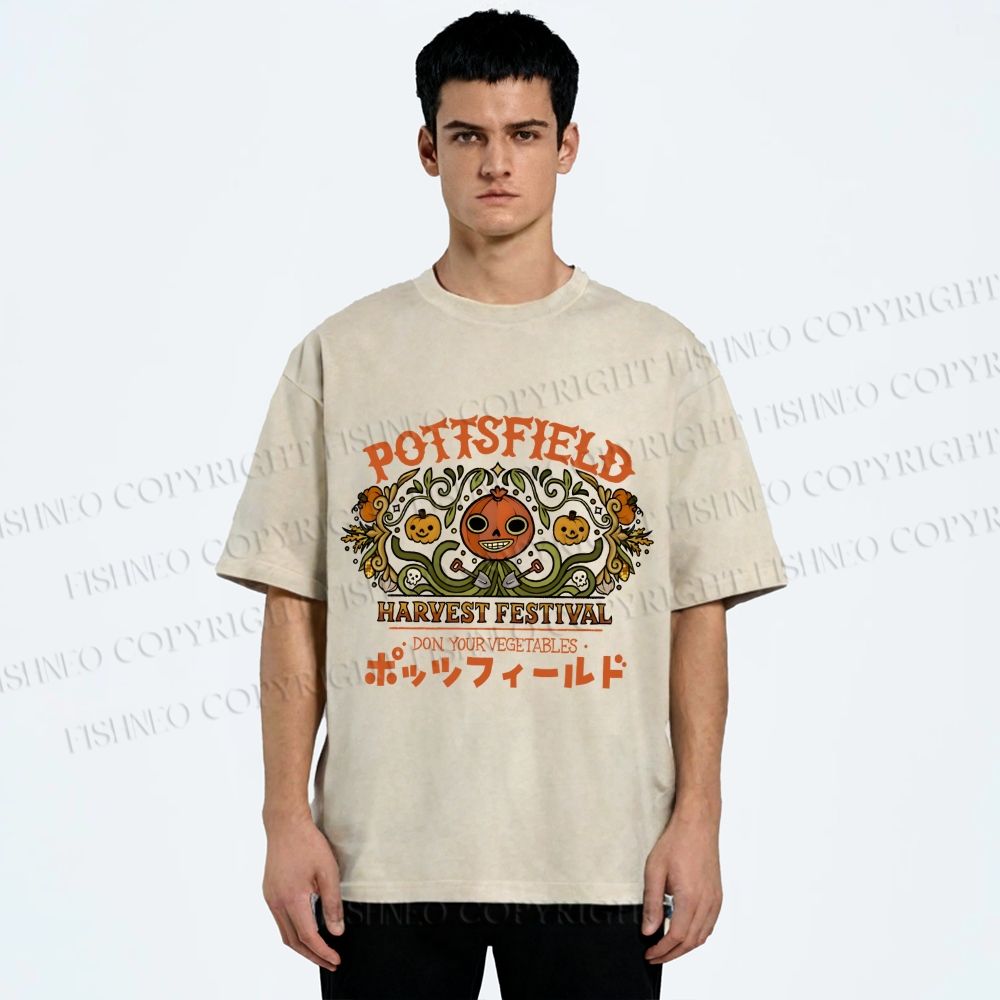 Unisex Halloween Pumpkin Pottsfield Printed Washed Tee