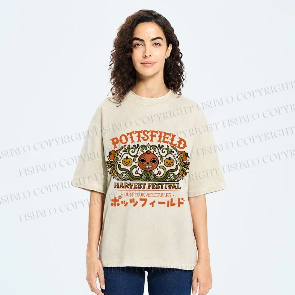Unisex Halloween Pumpkin Pottsfield Printed Washed Tee
