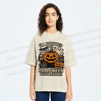 Unisex Ghost Pumpkin Addicted To Halloween Decorations Printed Washed Tee