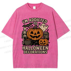 Unisex Ghost Pumpkin Addicted To Halloween Decorations Printed Washed Tee