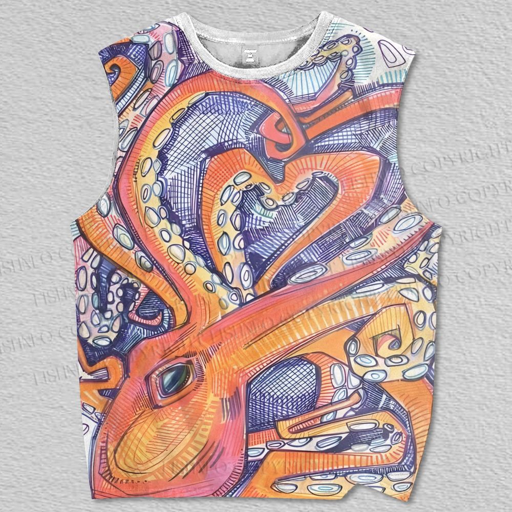 Unisex Octopus Graffiti Printed Tank Top