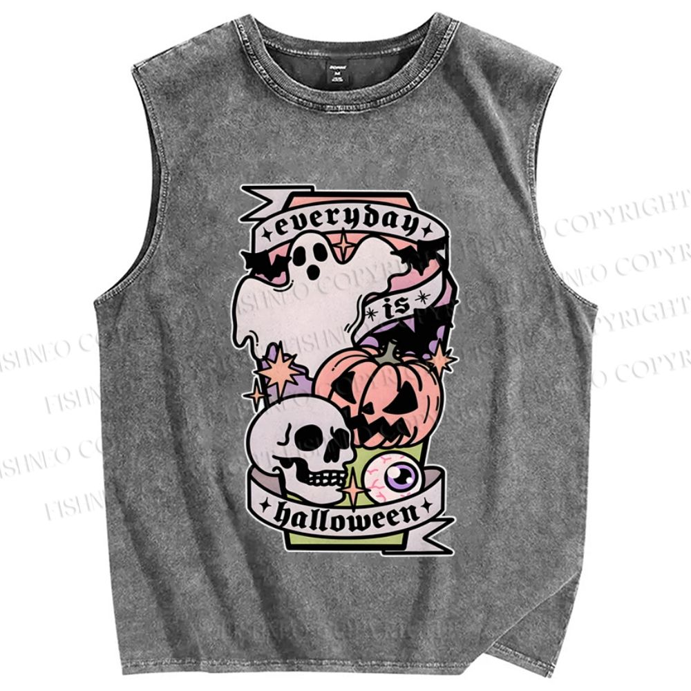 Unisex Ghost Skull Pumpkin Everybody Is Halloween Printed Washed Tank Top