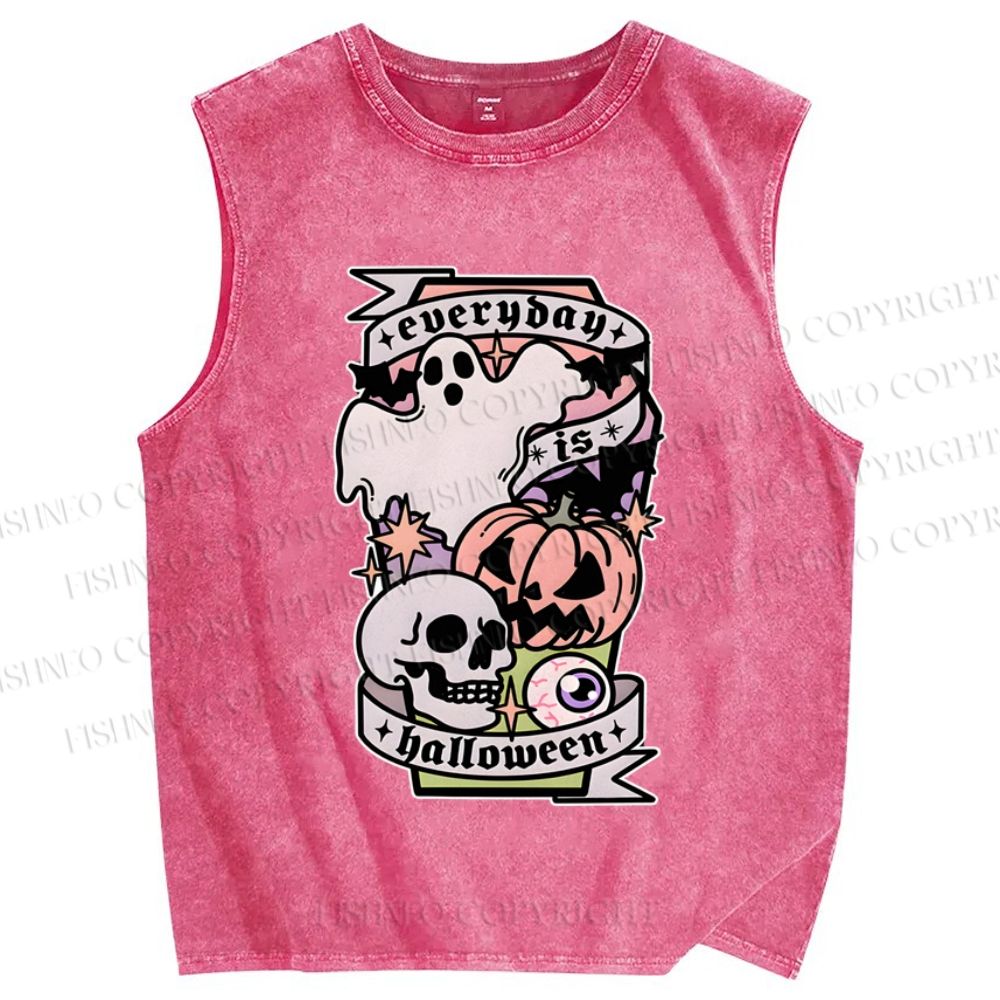Unisex Ghost Skull Pumpkin Everybody Is Halloween Printed Washed Tank Top
