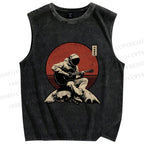 Unisex Astronaut Play Guitar Alone Printed Washed Tank Top