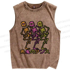 Unisex Skull Dancing Japanese Printed Washed Tank Top