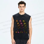 Unisex Skull Dancing Japanese Printed Washed Tank Top