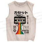 Unisex Japanese Tape Rainbow Printed Washed Tank Top