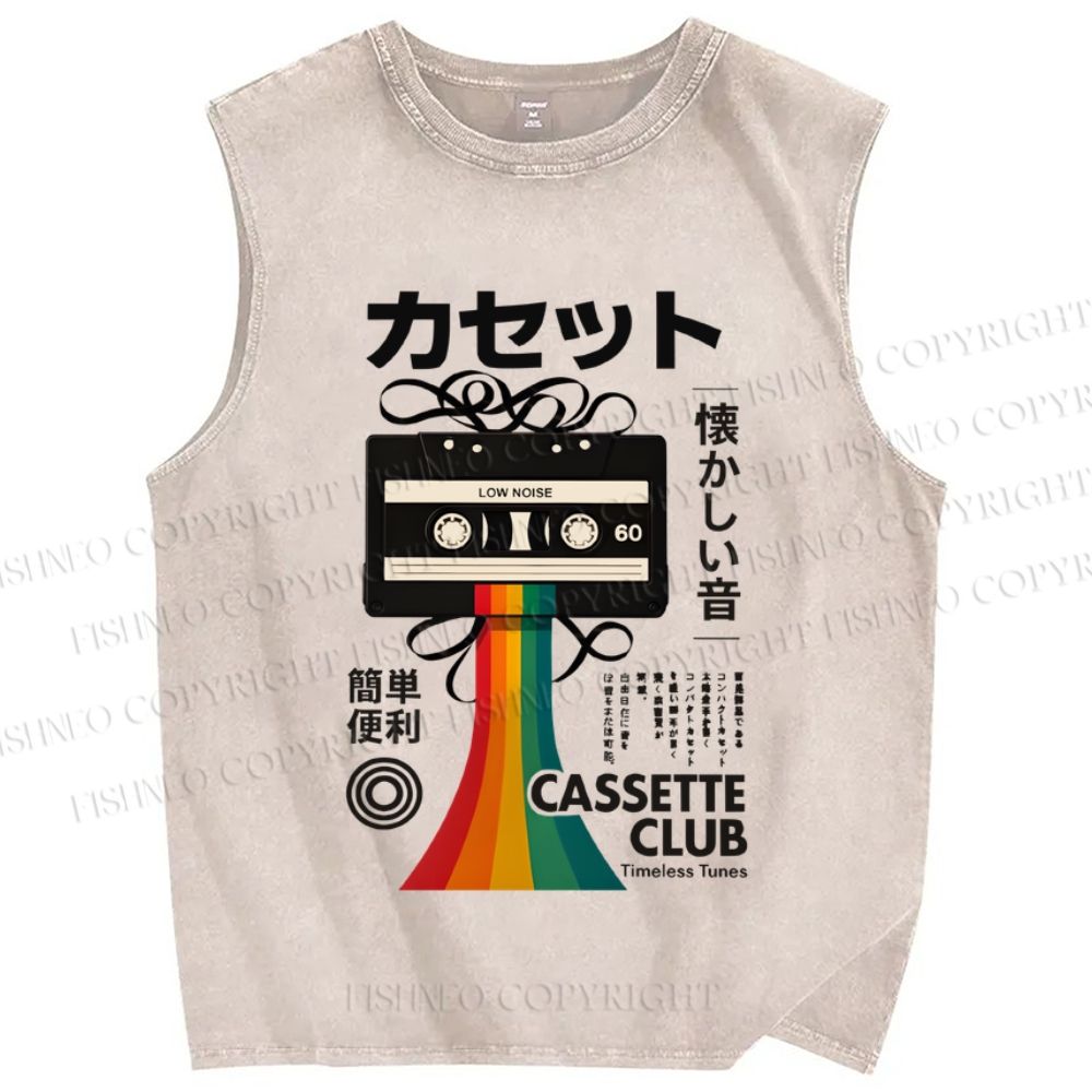 Unisex Japanese Tape Rainbow Printed Washed Tank Top