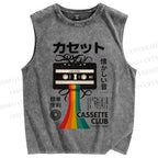 Unisex Japanese Tape Rainbow Printed Washed Tank Top