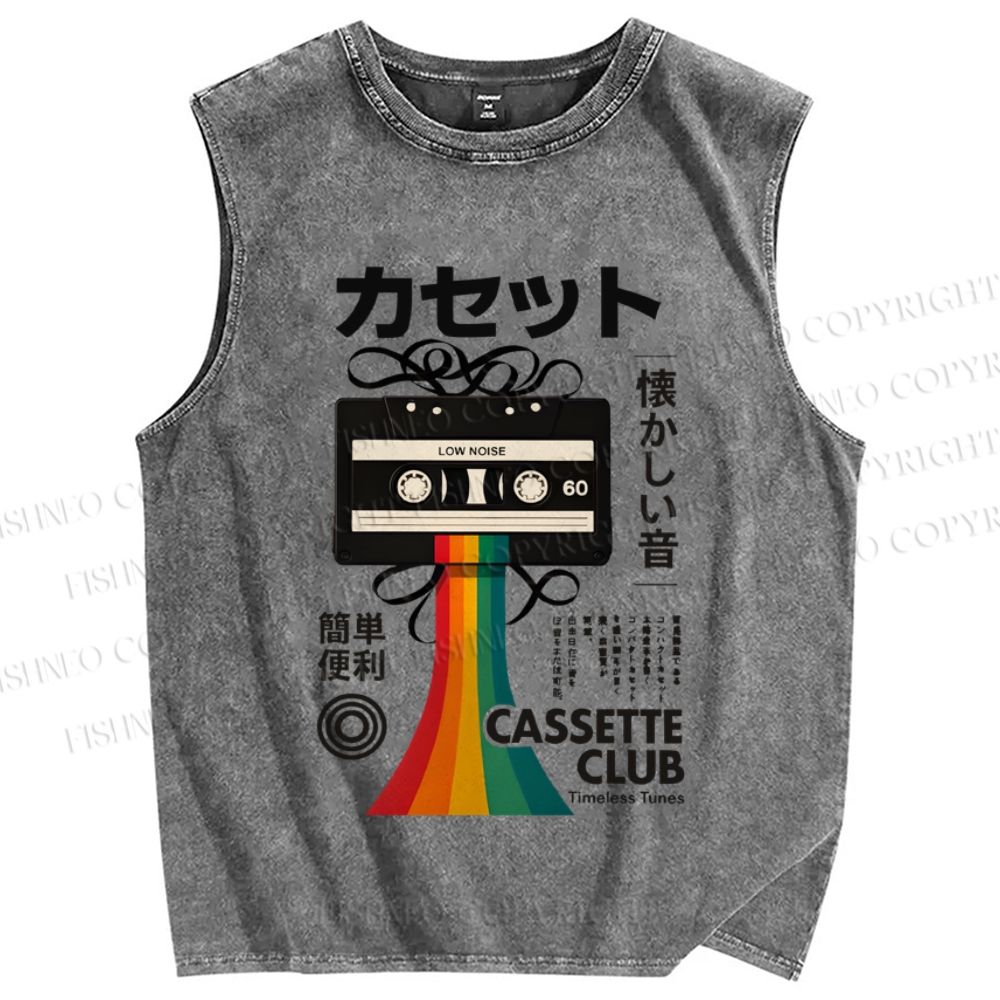 Unisex Japanese Tape Rainbow Printed Washed Tank Top