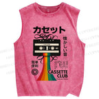 Unisex Japanese Tape Rainbow Printed Washed Tank Top