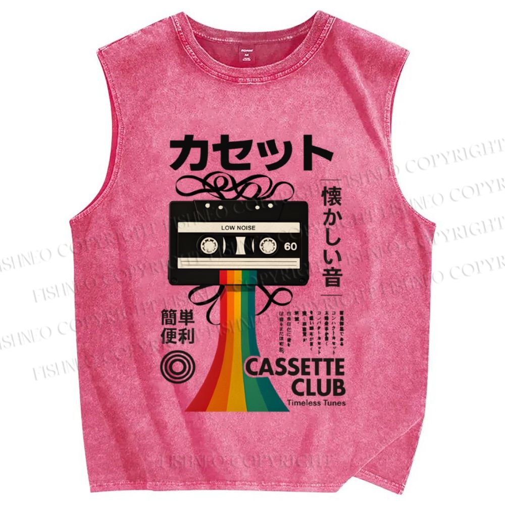Unisex Japanese Tape Rainbow Printed Washed Tank Top