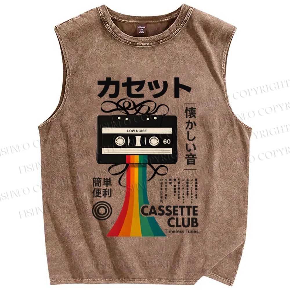 Unisex Japanese Tape Rainbow Printed Washed Tank Top