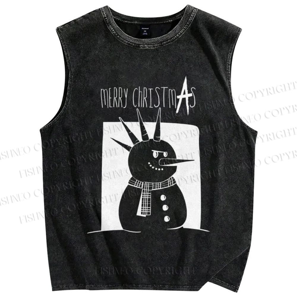 Unisex Punk Snowman Merry Christmas Printed Washed Tank Top