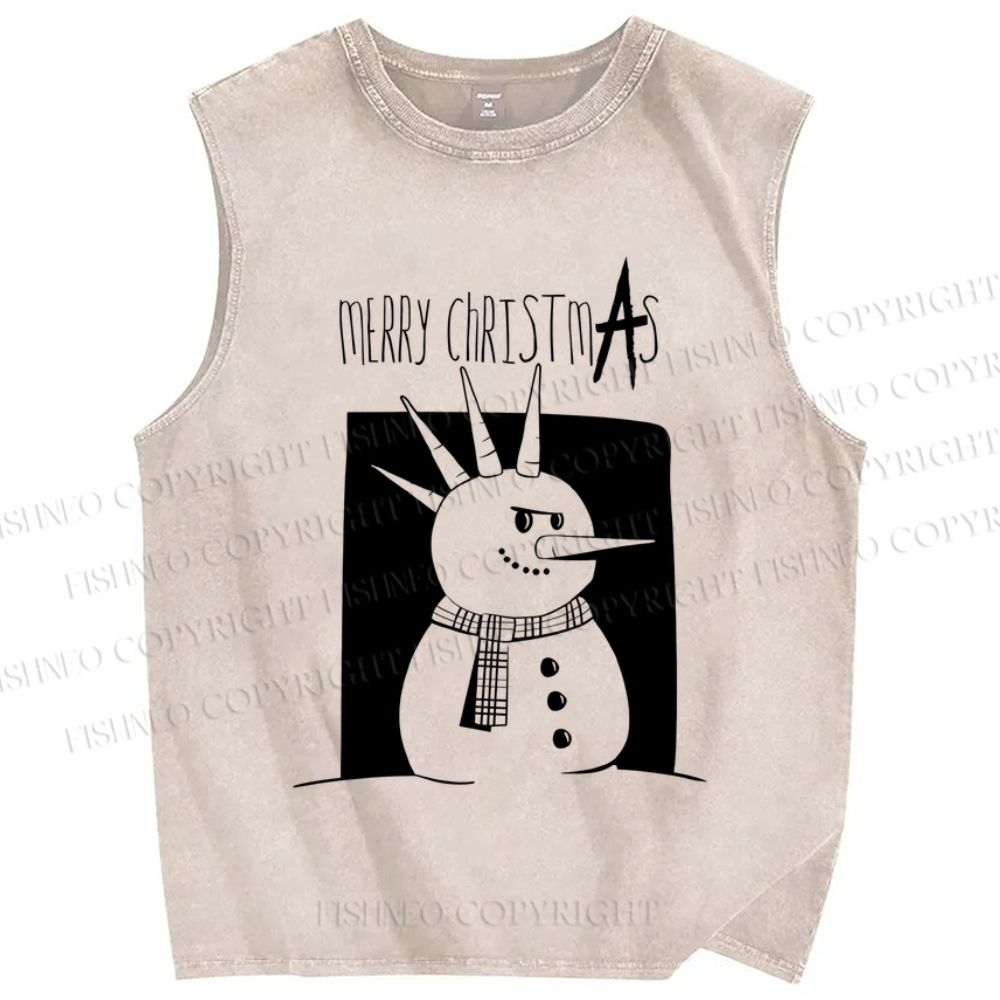 Unisex Punk Snowman Merry Christmas Printed Washed Tank Top