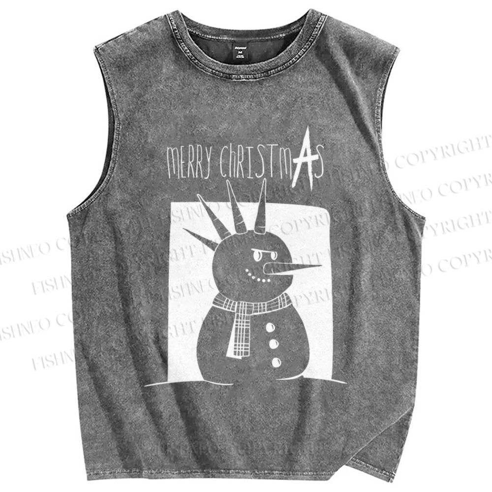 Unisex Punk Snowman Merry Christmas Printed Washed Tank Top
