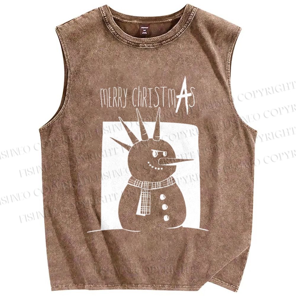 Unisex Punk Snowman Merry Christmas Printed Washed Tank Top