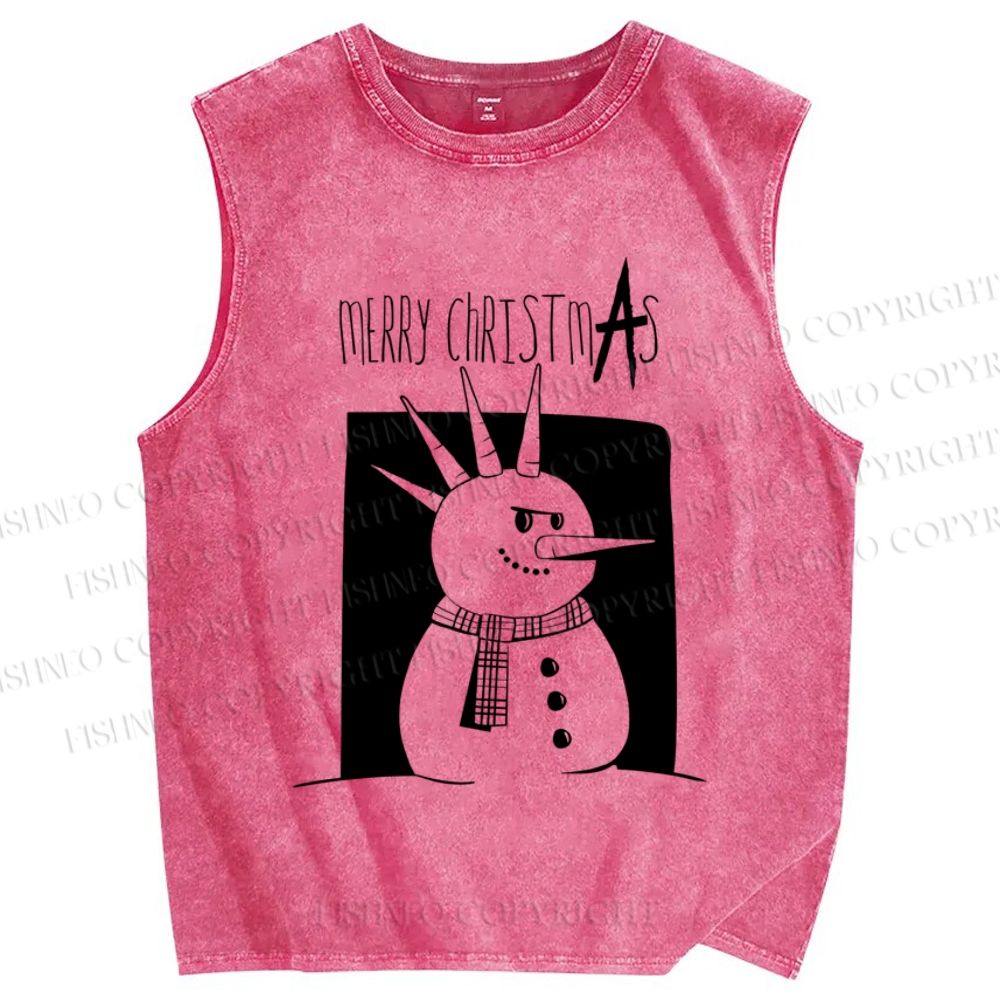 Unisex Punk Snowman Merry Christmas Printed Washed Tank Top