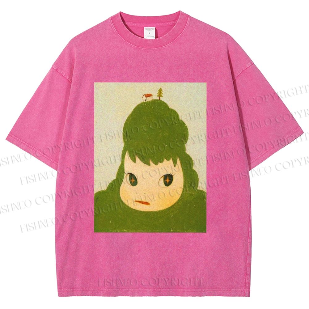 Unisex Green Yoshitomo Nara Printed Washed Tee