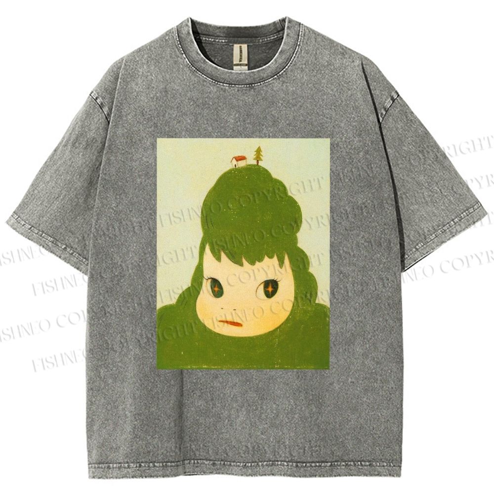 Unisex Green Yoshitomo Nara Printed Washed Tee