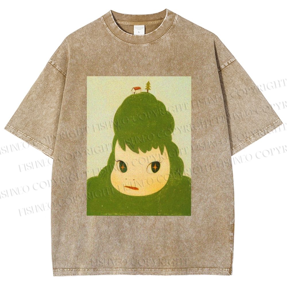 Unisex Green Yoshitomo Nara Printed Washed Tee