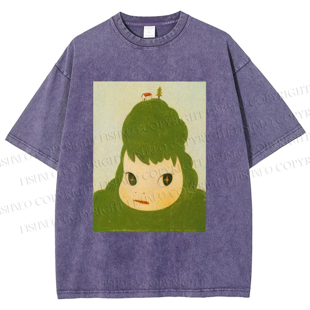 Unisex Green Yoshitomo Nara Printed Washed Tee