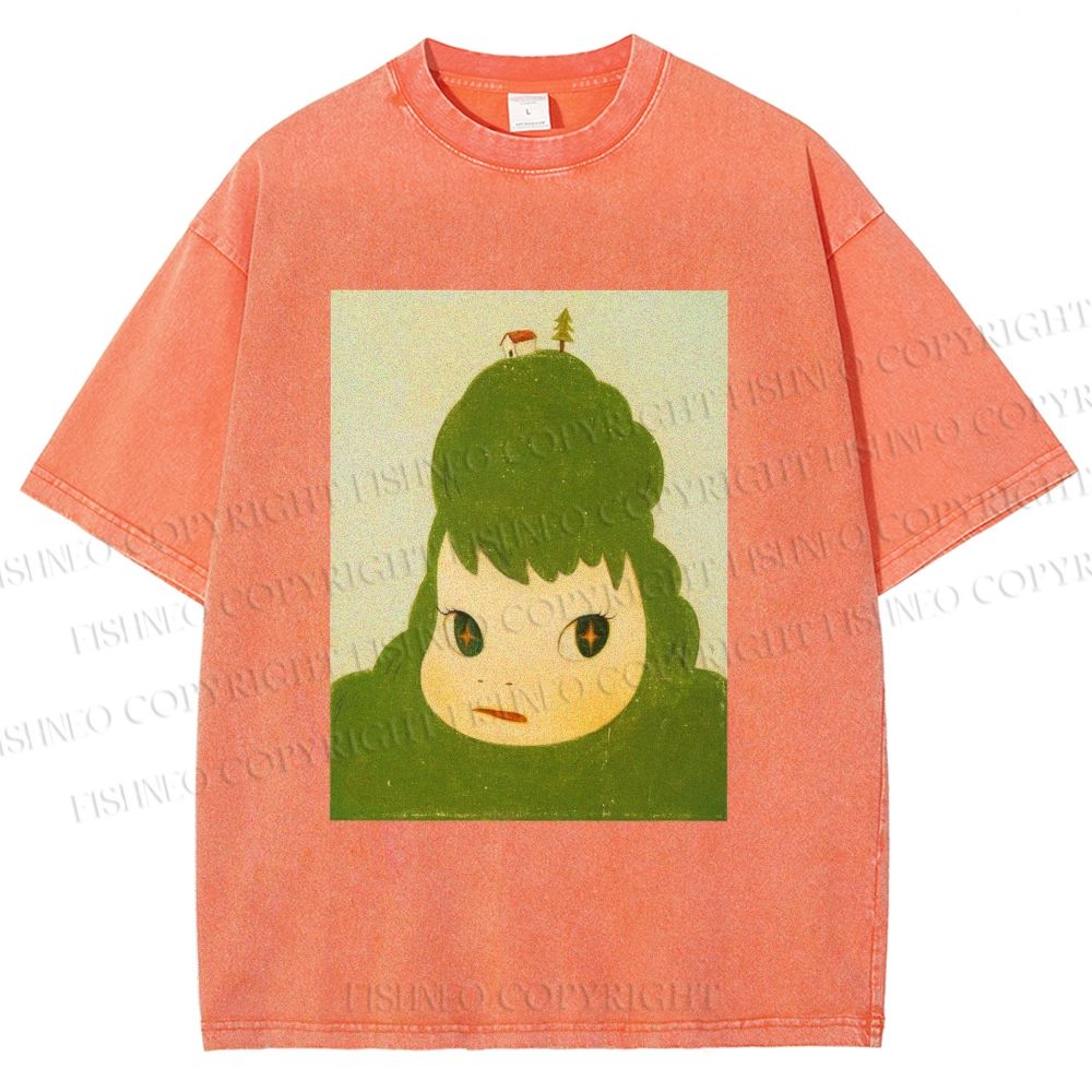 Unisex Green Yoshitomo Nara Printed Washed Tee