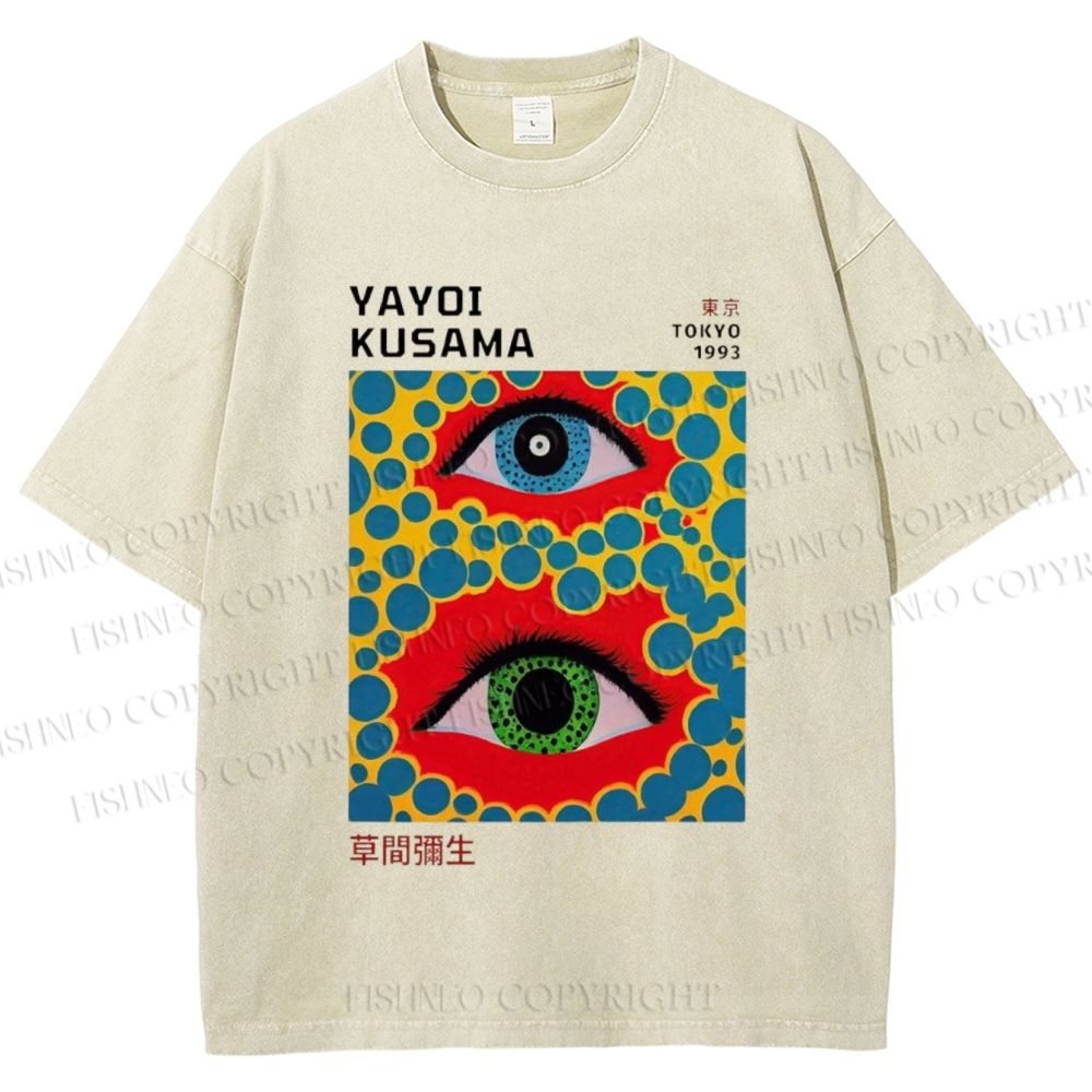 Unisex Yayoi Kusama Eyes Printed Washed Tee