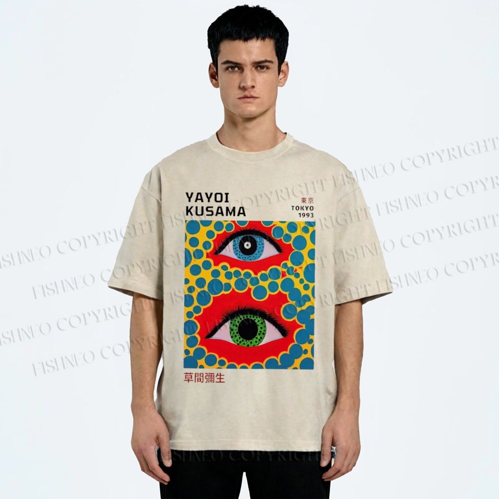 Unisex Yayoi Kusama Eyes Printed Washed Tee