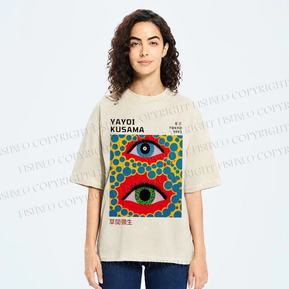 Unisex Yayoi Kusama Eyes Printed Washed Tee