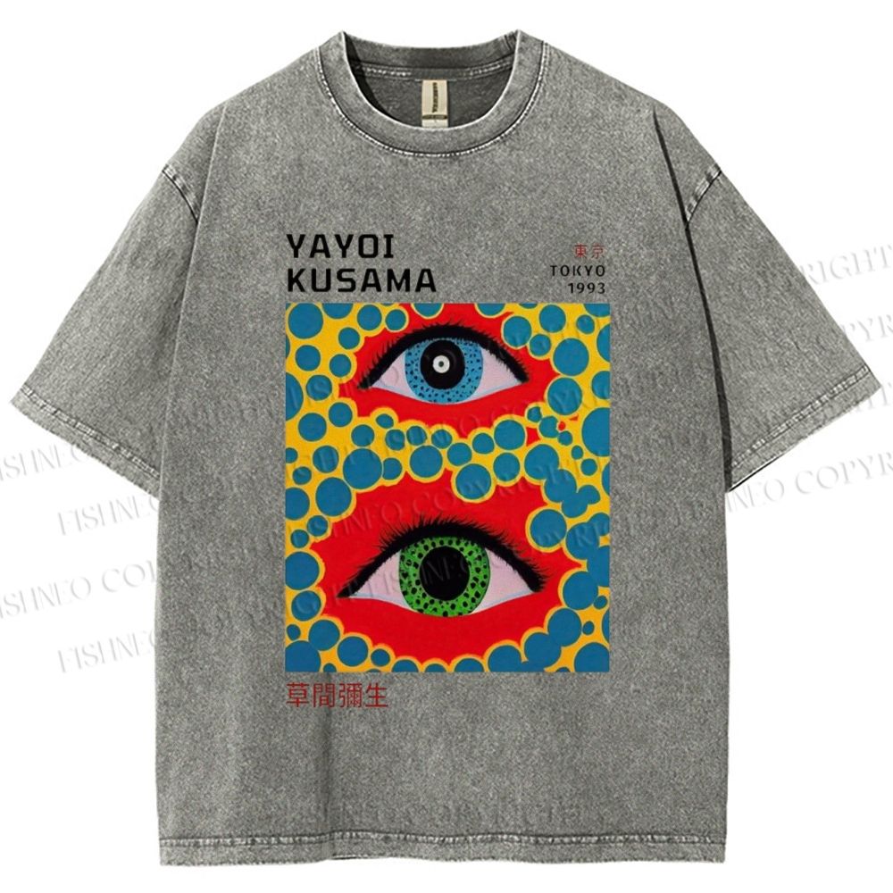 Unisex Yayoi Kusama Eyes Printed Washed Tee