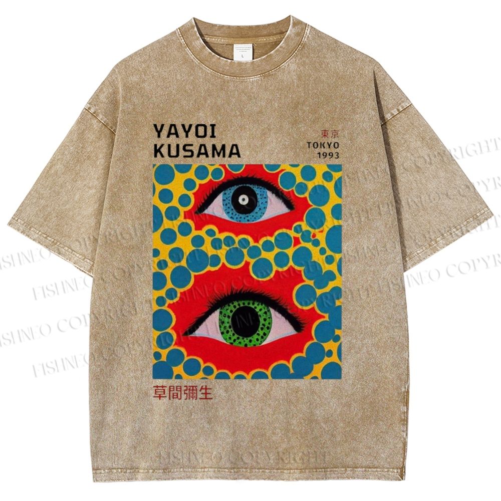 Unisex Yayoi Kusama Eyes Printed Washed Tee