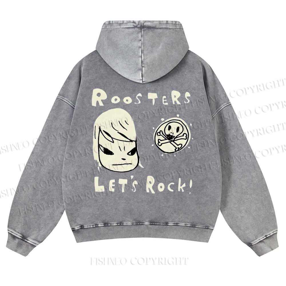 Casual Let's Rock Yoshitomo Nara Printed Washed Hoodie