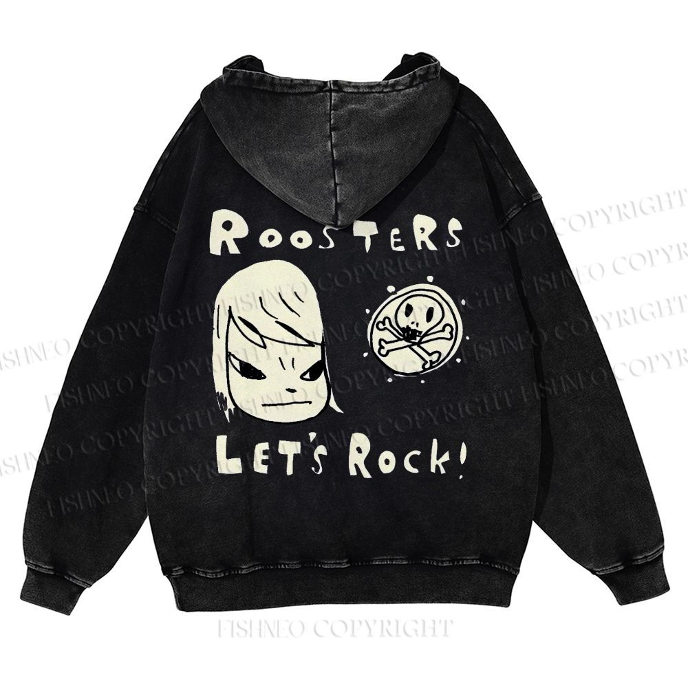 Casual Let's Rock Yoshitomo Nara Printed Washed Hoodie