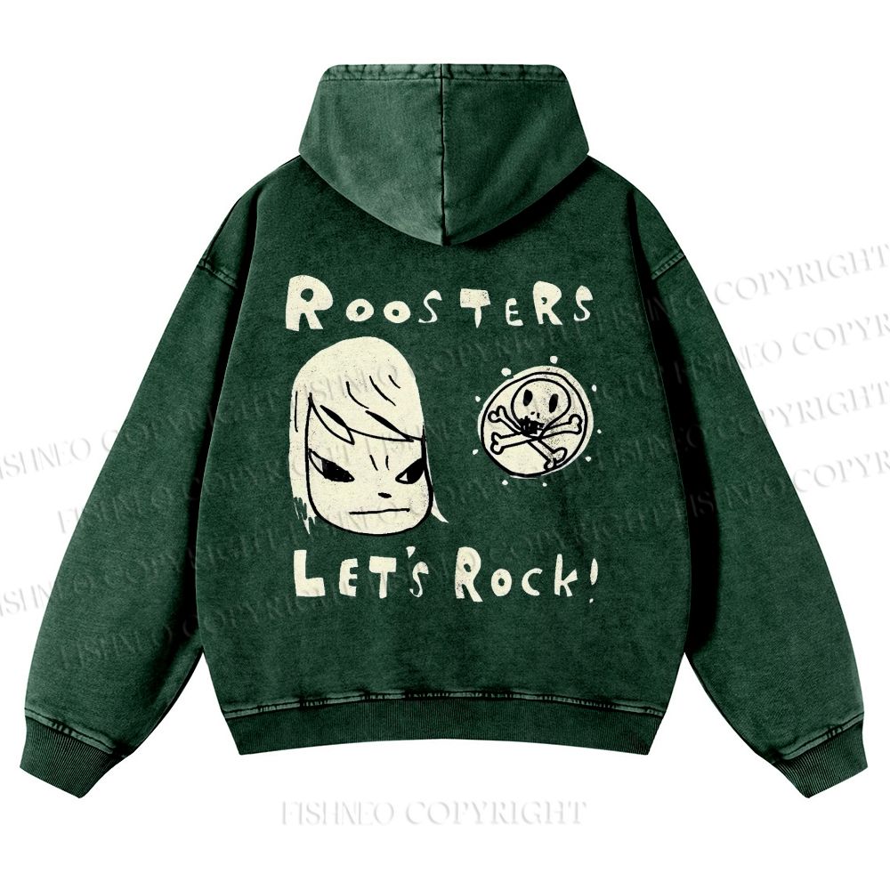 Casual Let's Rock Yoshitomo Nara Printed Washed Hoodie