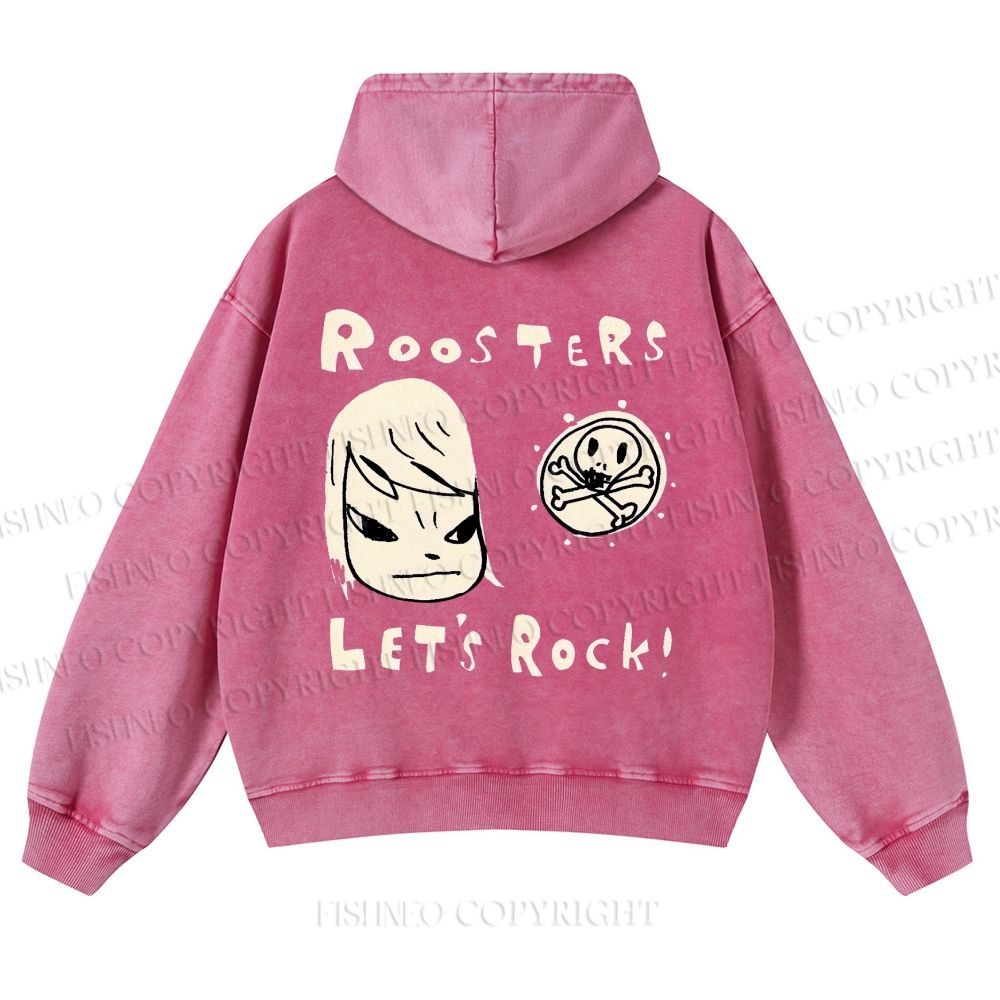 Casual Let's Rock Yoshitomo Nara Printed Washed Hoodie
