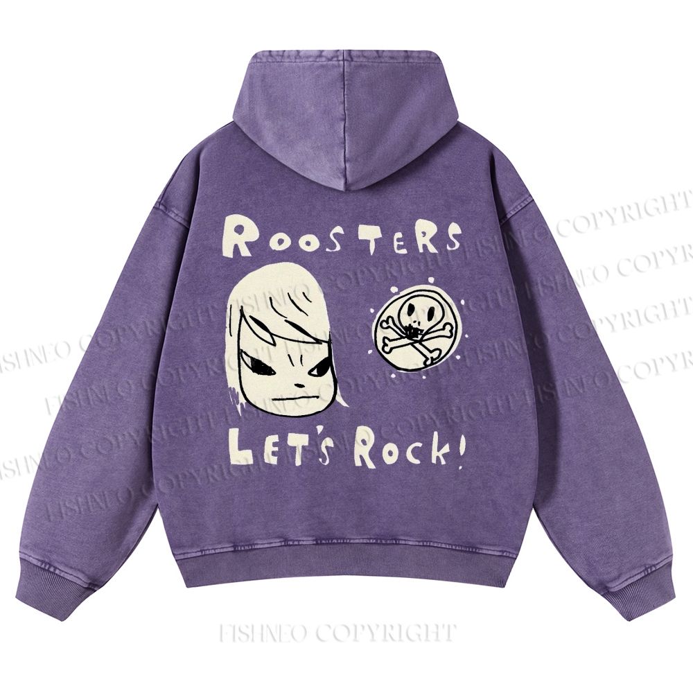 Casual Let's Rock Yoshitomo Nara Printed Washed Hoodie