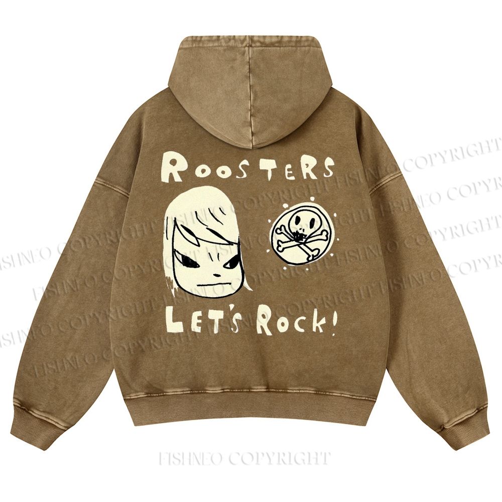 Casual Let's Rock Yoshitomo Nara Printed Washed Hoodie