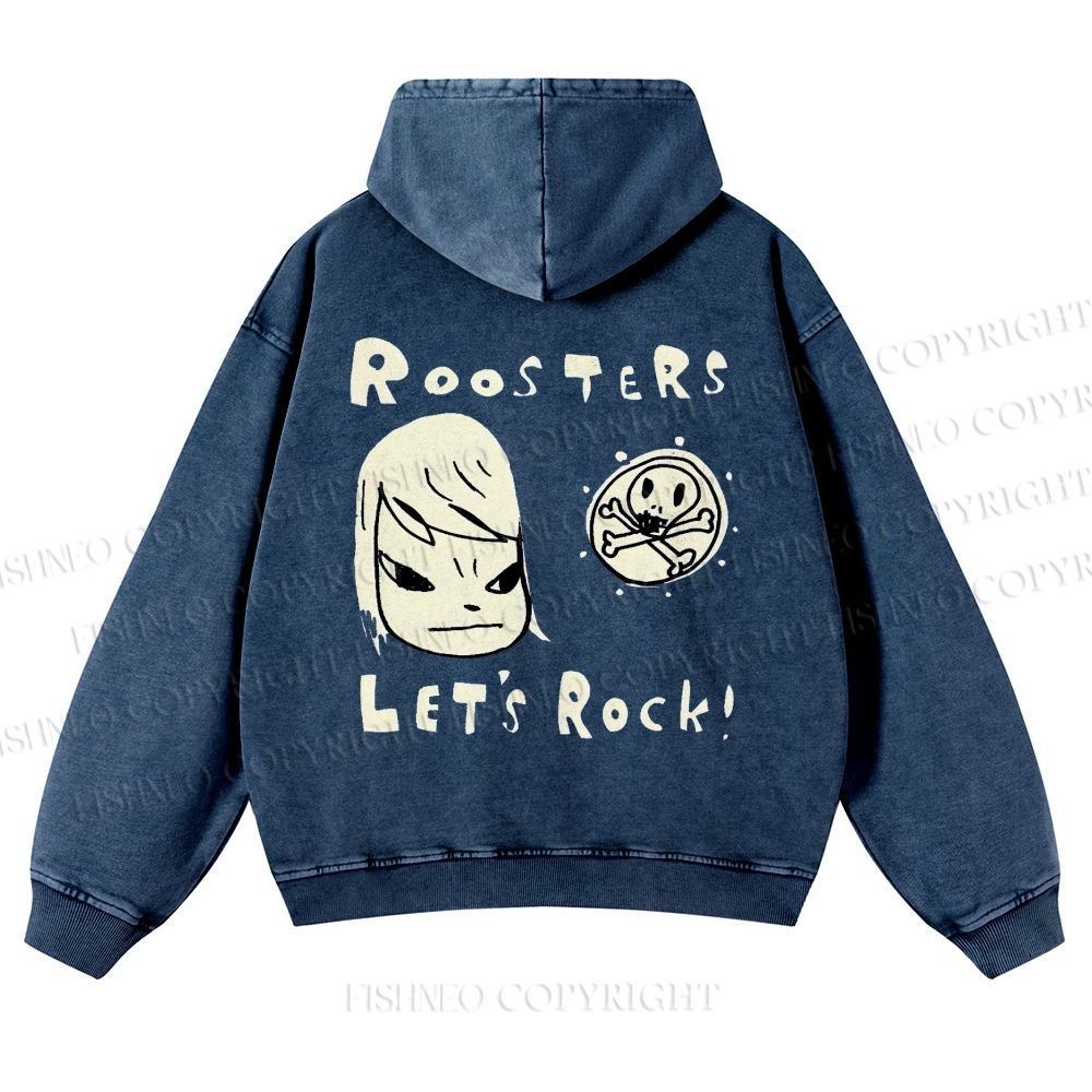 Casual Let's Rock Yoshitomo Nara Printed Washed Hoodie