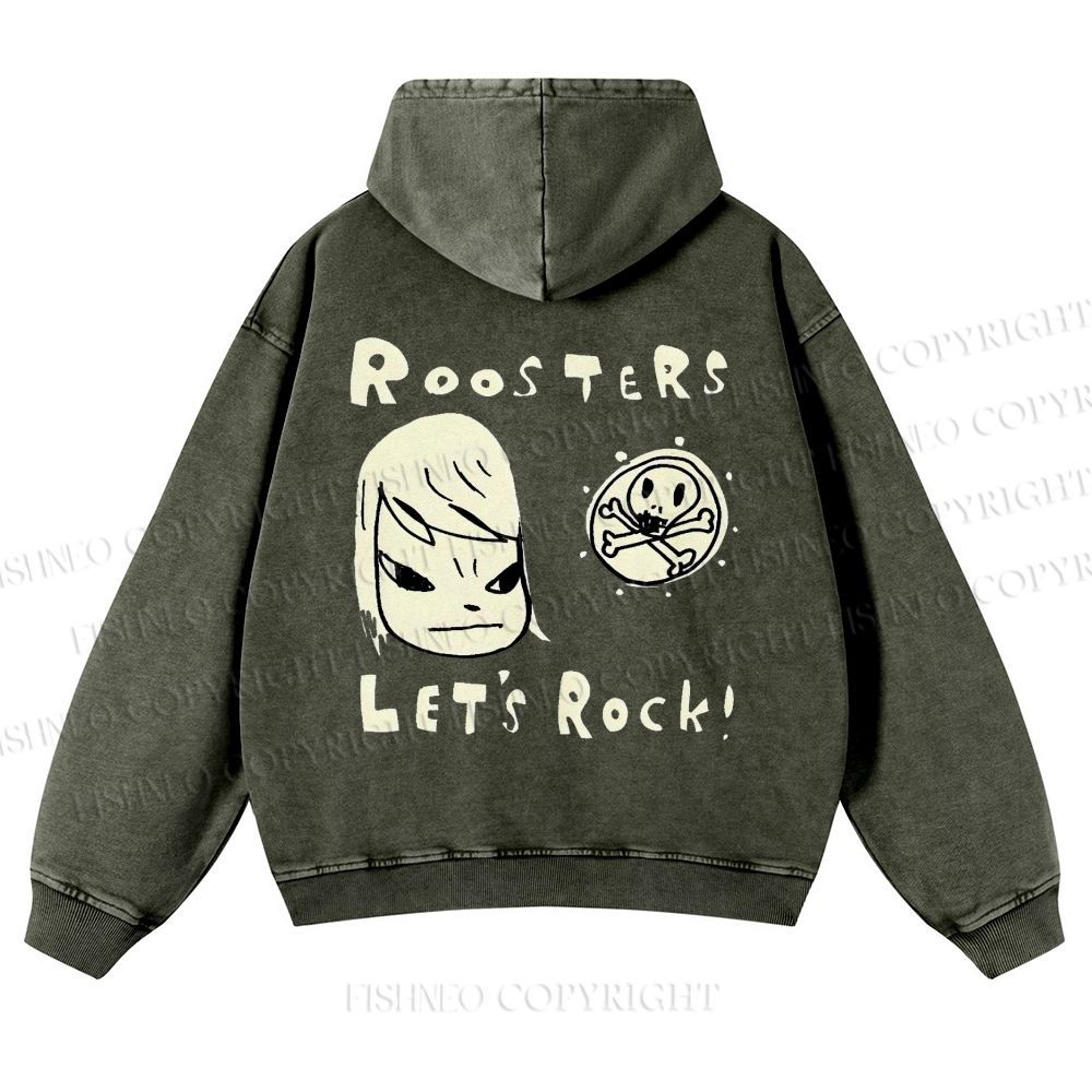 Casual Let's Rock Yoshitomo Nara Printed Washed Hoodie