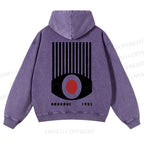 Casual Geometric Eyes Printed Washed Hoodie