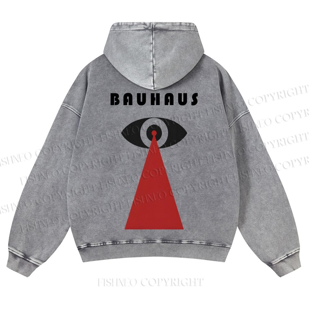 Casual Bauhaus Eyes Printed Washed Hoodie