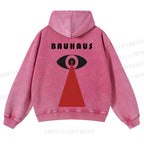 Casual Bauhaus Eyes Printed Washed Hoodie